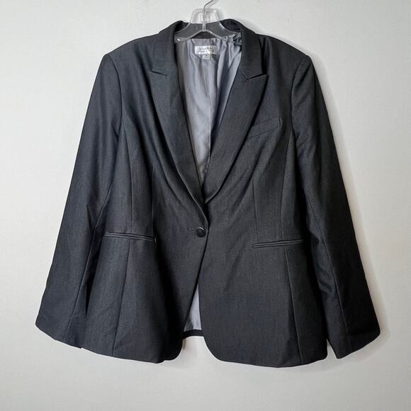 Tahari ASL Peak Collar One Button Blazer Dark Grey Womens Size 16 - Picture 2 of 7